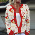 Miniatyrbild 1 av 4: Ful Jultröja för Kvinnor Söt Jul Öppen Framknappad Cardigan Stickad Ytterkläder Kavaj F M