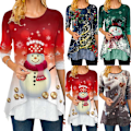 Miniatyrbillede 1 af 3: Dame Jule Snemand Printet Langærmet Sweatshirt Top red 4xl