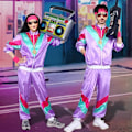 Pikkukuva 4 / 7: 80-luvun unisex-asu retro-verryttelypuku 90-luvun hip hop -asut asusetti juhlaleluja Purple S