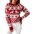 Miniatyrbillede 1 af 4: Dame Sweater Juleprint Komfortabel Rund Hals Langærmet Løs Grim Julesweater til Kvinder - Gaver til Kvinder Red M