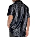 Pikkukuva 3 / 6: Disco-asu Hipster Miesten 70-luvun 80-luvun Kiiltävät Paljettipaidat Metallinhohtoiset Juhlapaita Lyhythihaiset Nappipaidat Hauska Yökerhopaita Black 2XL