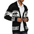 Miniatyrbilde 1 av 5: Herre Cardigan Stygge Julegensere Reinsdyr Snøfnugg Strikket Genser Juletopper Black M