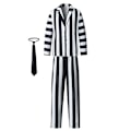 Miniatyrbillede 3 af 7: Spirit Halloween Beetlejuice Herre Stribet Frakke + Slips + Bukser Kostume | Beetlejuice Halloween Kostumer M