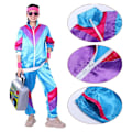 Miniatyrbillede 3 af 5: Herre- og dame 80'er træningsdragt retro hip hop vindjakke dame disco træningsdragt sæt colorblock ét stykke outfits vindjakke elastisk taljebånd Blue M