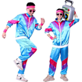 Miniatyrbillede 1 af 5: Herre- og dame 80'er træningsdragt retro hip hop vindjakke dame disco træningsdragt sæt colorblock ét stykke outfits vindjakke elastisk taljebånd Blue M