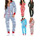 Miniatyrbillede 3 af 4: Julepyjamas til kvinder Juleprint Hætte Jumpsuit Pyjamas Jumpsuit Loungewear Tøj Lynlås C M