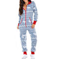 Miniatyrbillede 1 af 4: Julepyjamas til kvinder Juleprint Hætte Jumpsuit Pyjamas Jumpsuit Loungewear Tøj Lynlås B M
