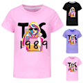 Miniatyrbild 2 av 3: Barn Ungdom Taylor Swift Tryckt T-shirt / Träningsset Swiftie Toppar Tee Kläder Purple 160cm