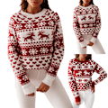Miniatyrbillede 3 af 4: Dame Sweater Juleprint Komfortabel Rund Hals Langærmet Løs Grim Julesweater til Kvinder - Gaver til Kvinder Red M