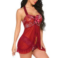 Miniatyrbilde 3 av 5: Dameundertøy Stringtruse Mesh Åpen Halter Slip Kjole Sløyfe Oversize Red 3XL