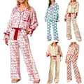 Miniatyrbild 2 av 3: Damjulpyjamas Set med 2 delar, rosett, långärmad skjorta, byxor, nattkläder, pyjamas C 2XL