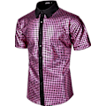 Pikkukuva 1 / 7: Disco-asu Hipster Miesten 70-luvun 80-luvun Kiiltävät Paljettipaidat Metallinhohtoiset Juhlapaita Lyhythihaiset Nappipaidat Hauska Yökerhopaita Purple 2XL