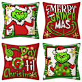 Miniatyrbilde 1 av 8: Grinch Juledekorasjon, Juleputetrekk Festivaldekorasjoner Putetrekk Sofa Linputetrekk Hjemmeinnredning Gaver 4 stk (45 x 45 cm) 4PCS