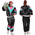 Miniatyrbillede 3 af 6: Dame 80'er Træningsdragt Retro Hip Hop Windbreaker Kvinder Disco Træningsdragt Sæt Colorblock Ét Stykke Sæt Black Blue 2XL