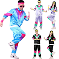 Miniatyrbillede 4 af 5: Herre- og dame 80'er træningsdragt retro hip hop vindjakke dame disco træningsdragt sæt colorblock ét stykke outfits vindjakke elastisk taljebånd Purple 2XL