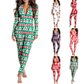 Miniatyrbilde 6 av 7: Damebukser Dame Langermet Juleprintet Jumpsuit Pyjamas Red Deer L