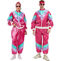 Miniatyrbillede 1 af 6: Dame 80'er Træningsdragt Retro Hip Hop Windbreaker Kvinder Disco Træningsdragt Sæt Colorblock Ét Stykke Sæt Rose Red 2XL