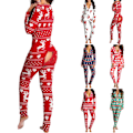 Miniatyrbilde 4 av 6: Damebukser Dame Langermet Juleprintet Jumpsuit Pyjamas Santa's Hat S