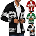 Miniatyrbilde 4 av 5: Herre Cardigan Stygge Julegensere Reinsdyr Snøfnugg Strikket Genser Juletopper Black L