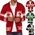 Miniatyrbilde 2 av 5: Herre Cardigan Stygge Julegensere Reinsdyr Snøfnugg Strikket Genser Juletopper Black L