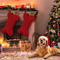 Miniatyrbilde 8 av 9: Hunde Julestrømpe, Strikket Julestrømpe for Hunder, Bein-formet Hunde Julestrømpe Stor Kjæledyrstrømpe til Oppheng Red