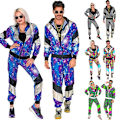 Pikkukuva 5 / 6: 80-luvun asu miehille, Retro 90-luvun verryttelypuku rento asu, urheiluvaatteet housut hippiasut pariskuntien yhteensopivat asut Halloween Cosplay -vaatteet C M