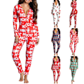 Miniatyrbilde 4 av 7: Damebukser Dame Langermet Juleprintet Jumpsuit Pyjamas Red Deer M
