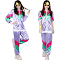 Miniatyrbillede 2 af 5: Herre- og dame 80'er træningsdragt retro hip hop vindjakke dame disco træningsdragt sæt colorblock ét stykke outfits vindjakke elastisk taljebånd Purple XL