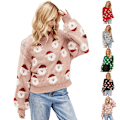 Miniatyrbild 3 av 4: Jultröja för kvinnor, lös, långärmad, rundhalsad, med jultomtetryck, stickad vintertröja, ytterplagg, jumper, topp Pink L
