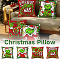 Miniatyrbilde 8 av 8: Grinch Juledekorasjon, Juleputetrekk Festivaldekorasjoner Putetrekk Sofa Linputetrekk Hjemmeinnredning Gaver 4 stk (45 x 45 cm) 4PCS