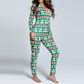 Miniatyrbilde 2 av 7: Damebukser Dame Langermet Juleprintet Jumpsuit Pyjamas Green S