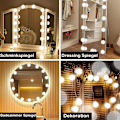 Miniatyrbillede 9 af 10: Spejllys, 14 Hollywood LED Spejllys med Sensor Switch, 3 Farver, Dæmpbart Kosmetikspejl, Fleksibel DIY LED Strip, Med USB Kabel