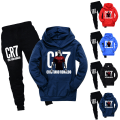 Miniatyrbild 5 av 6: CR7 Barn Pojkar Flickor Hoodie Tröja med Huva Pullover Sweatshirt Byxor Träningsset Gåva Black 160cm
