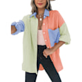 Miniatyrbild 2 av 2: Långärmad Oversized Blus Nedvikt Krage Enkelknäppt Ficka Fram Dam Casual Oversized Blus för Sommar Orange Grön M