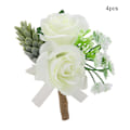Miniatyrbillede 2 af 2: 4 stk. Hvide Bryllupscorsager Boutonniere Armbånd Håndlavet Brud Groomsman Brosche Pin Blomst