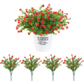 Miniatyrbild 3 av 7: 4 st konstgjorda växter, konstgjorda falska blommor plastgrönska buskar för inomhus och utomhus, kontor, trädgård, röd