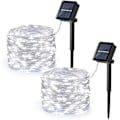 Miniatyrbilde 1 av 5: [Set med 2] Utendørs solcellelyssnor, 12M 100 LED kobbertråd solcellelysgirlander 8 moduser vanntett julegirlander for hagefest