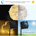 Miniatyrbillede 3 af 8: 4 grupper af solfeér, varmt hvidt, 100 LED solstrenglamper, udendørs vandtæt, 8-mode kobbertråd sol julelys