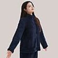 Miniatyrbilde 2 av 5: Myke pyjamaser for kvinner, sett med kvart glidelås, fleece, 2-delt Sherpa-pullover og bukser, fuzzy nattøy, marineblå S (80 catties - 110 catties)
