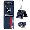 Pikkukuva 1 / 5: Lompakkokotelo Yhteensopiva Samsung Galaxy Z Flip 4:n kanssa, PU-nahkakansi crossbody-kaulanauhalla ja rengaspidikkeellä