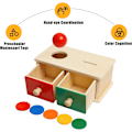 Miniatyrbild 5 av 5: 2-i-1 Montessori Trämatchningslåda med Mynt och Boll, 2 Lådor - Trämyntlåda med 5 Mynt och Beständighetslåda med 1 Boll