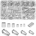 Miniatyrbillede 1 af 4: 225 Stykker M1.2-M5 Rustfrit Stål Wire Reb Øjer og Krympehylstre Aluminium Clips Sæt, Krympe Loop Hylster til Wire Reb Rigning