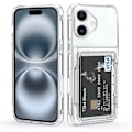 Miniatyrbild 1 av 5: iPhone 16 Skal med Kortfack Transparent Plånboksfodral 2-Kortsfack Mjuk TPU+Hård PC Stötskyddande Skal, Transparent