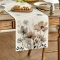 Miniatyrbilde 3 av 5: Brun Poppy Blomster Blader Vår Bordløper, Sesongbasert Sommer Kjøkken Spisebord Dekorasjon for Hjemmefest Dekor 40x140 cm