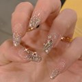 Pikkukuva 1 / 5: 24 kpl 3D-strassikiviarkku Tekokynnet, kiiltävät Ballerina akryylikynnet painettavat, kimaltelevat glitter keinotekoiset liimattavat tekokynnet liimalla