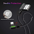 Pikkukuva 2 / 4: Suorakulmainen USB-kaapeli LED-valolla, 90 asteen latauskaapeli nylonpunotulla kääntyvällä USB-liittimellä, nopea tiedonsiirto, latausadapteri, toimii iPhonen kanssa