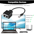 Miniatyrbillede 5 af 5: RJ45 Splitter Adapter, RJ45 Kobling, LAN RJ45 Ethernet Splitter 1 til 2 Kabel Adapter, Splitter Adapter