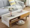 Avtorkbar linneduk med fickor, rektangulär soffbordsskydd, bordslöpare - 50x145cm Beige