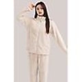 Miniatyrbild 3 av 5: Kvinnors fluffiga pyjamas set kvarts dragkedja fleece 2 delar Sherpa pullover byxor set fuzzy sovkläder, Off white M (110 catties - 130 catties)