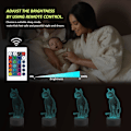 Miniatyrbillede 5 af 5: Kat Natlampe til Børn, 3D Sengelampe Kitty Illusion Natlampe LED Fjernbetjening 16 Farveskift, Soveværelsesindretning